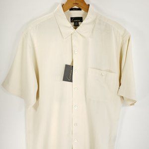 Luau Shirt Men's Medium Short Sleeve Embroidered Wine Glasses Optimist Ivory